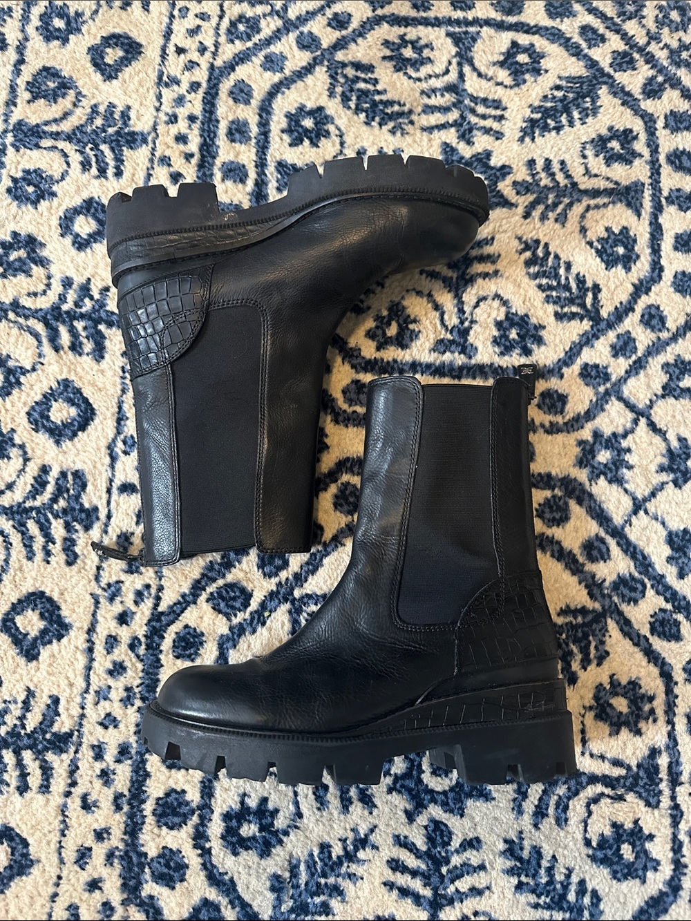 Sam Edelman Black Leather Chunky Chelsea Ankle Boots